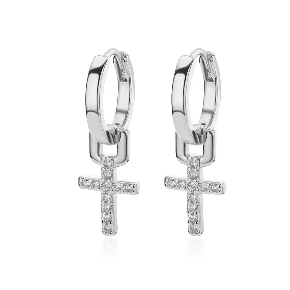 18K Gold Cross Zircon Earrings