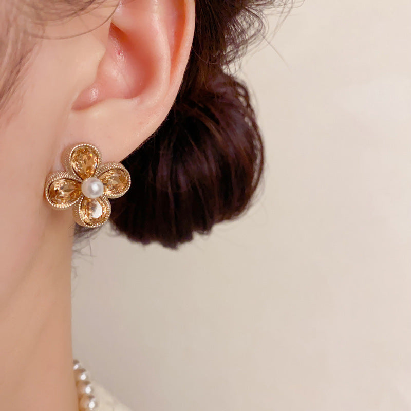 Coffee Pearl Petal Studs Earrings