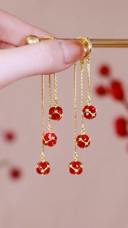 Red Diamond Ball Girl Earrings