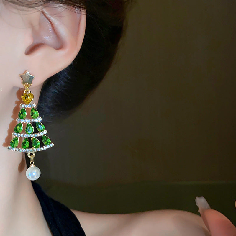 Rhinestone Christmas Tree Earrings