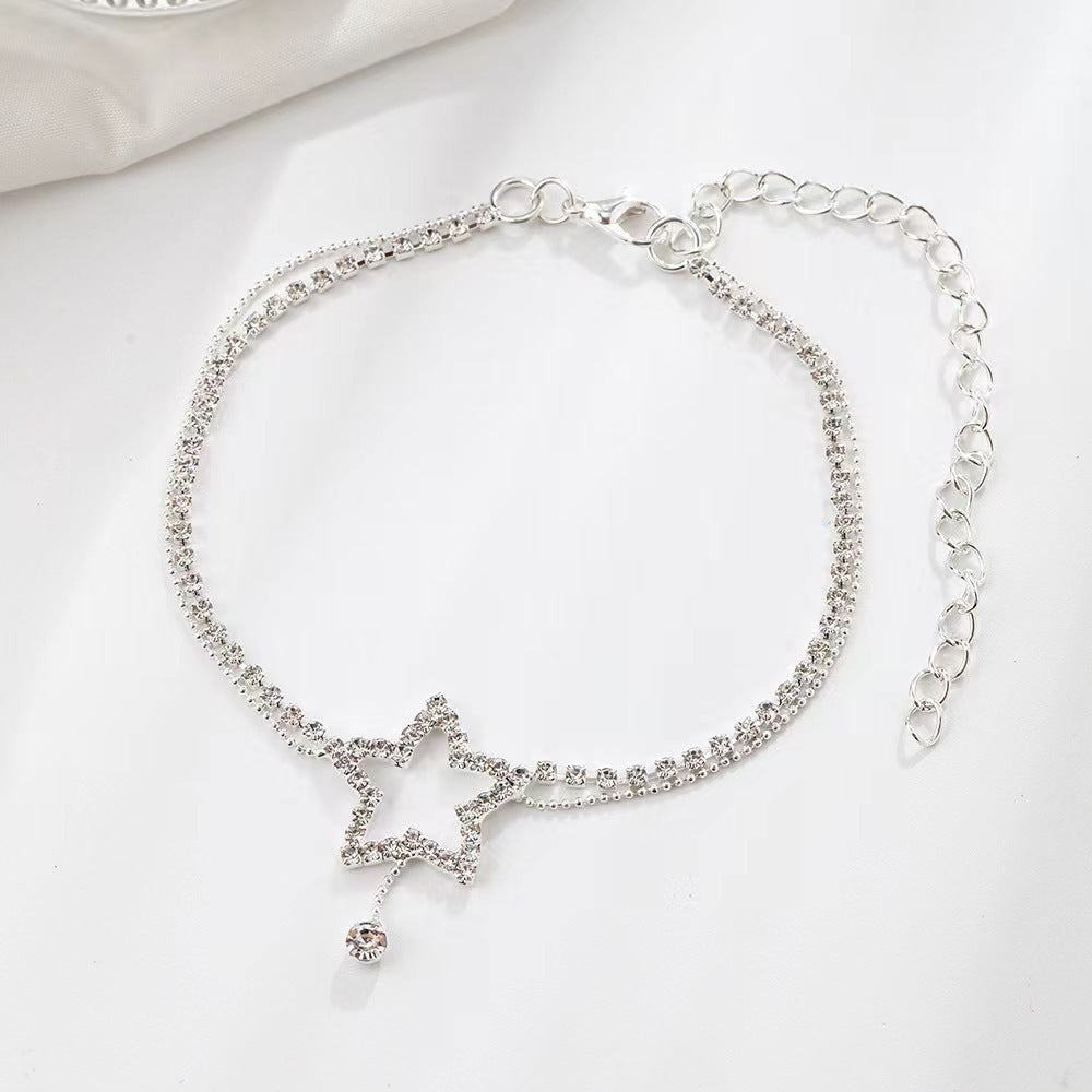 Star Heart Rhinestone Anklet