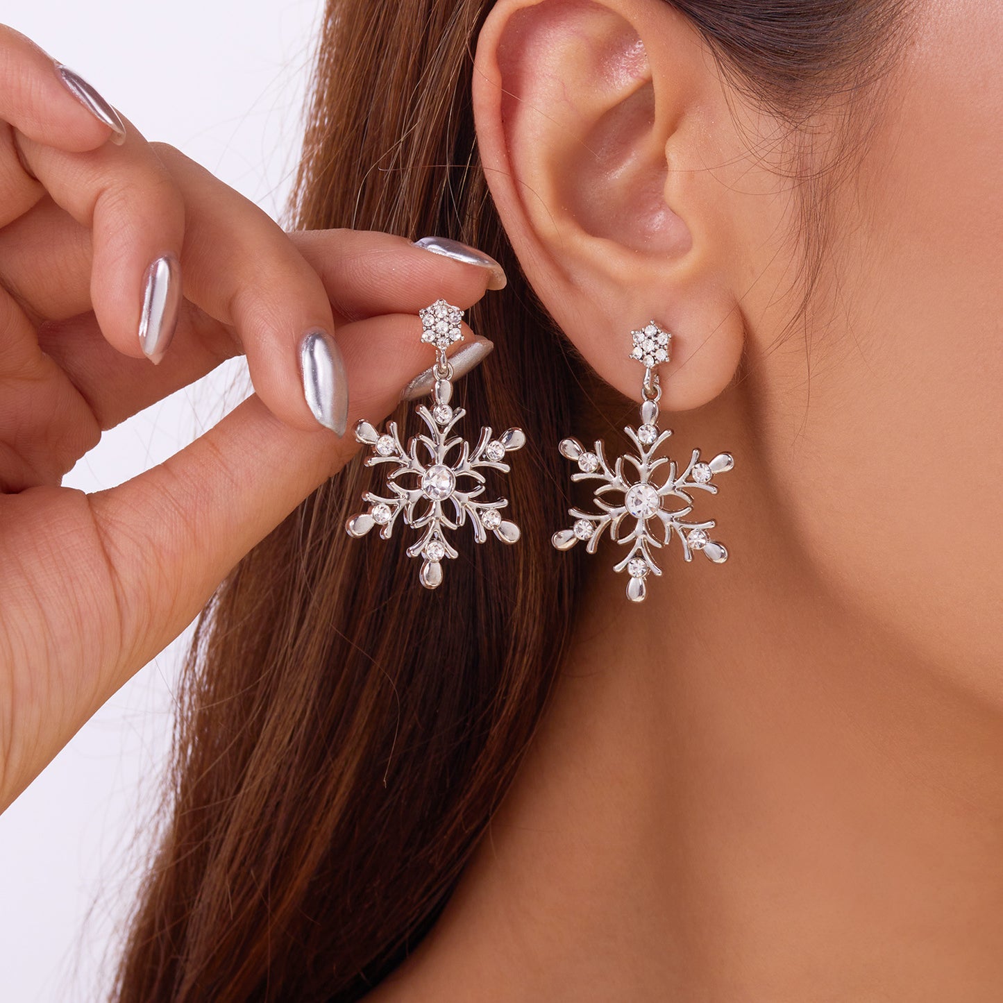 Rhinestone Pearl Christmas Earrings