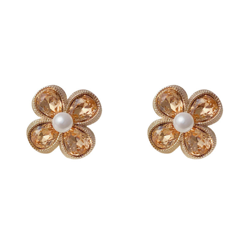 Coffee Pearl Petal Studs Earrings