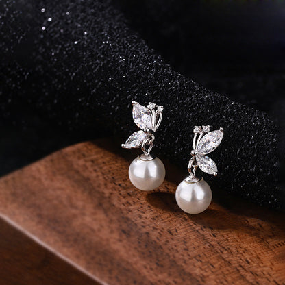 Rhinestone Butterfly Pearl Earrings