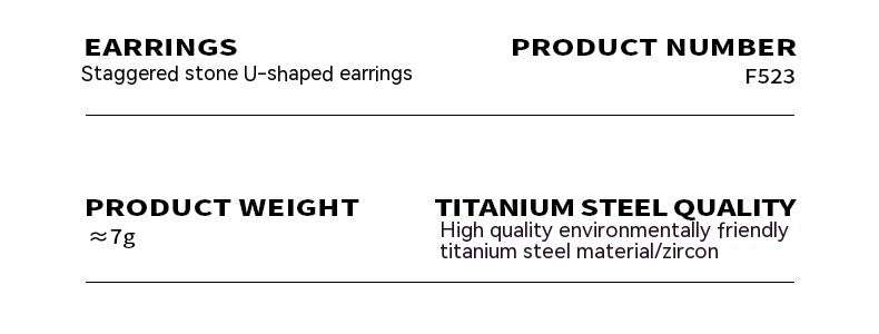 18K Gold U-Shaped Zircon Titanium Steel Earrings