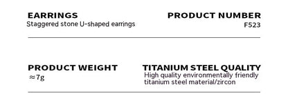 18K Gold U-Shaped Zircon Titanium Steel Earrings