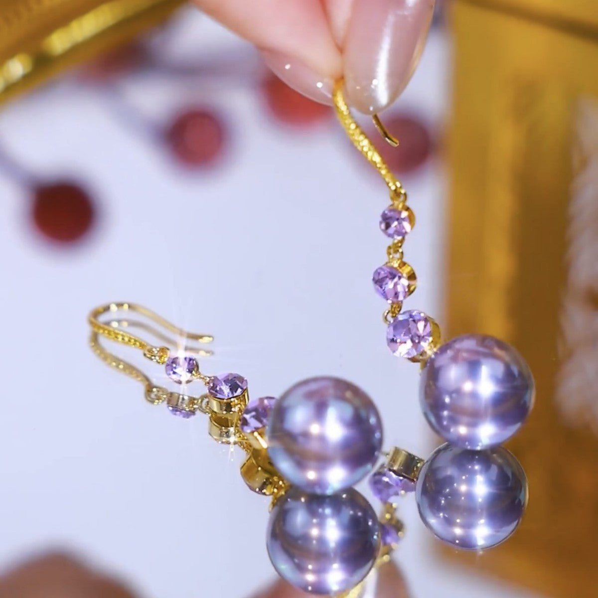 French Pearl & Diamond Tassel Ear Hooks