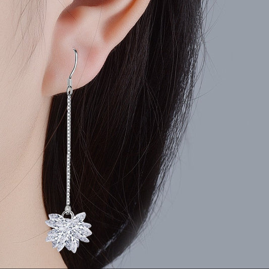 S925 Silver Ice Flower Long Ear Hooks