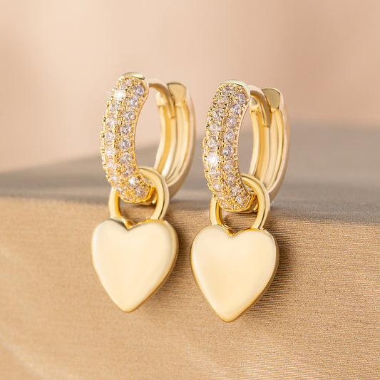Simple Heart-Shaped Zircon Earrings