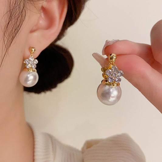 Korean-style double-sided flower pearl earrings
