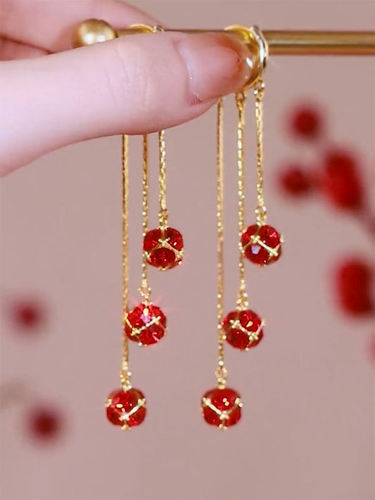 Red Diamond Ball Girl Earrings