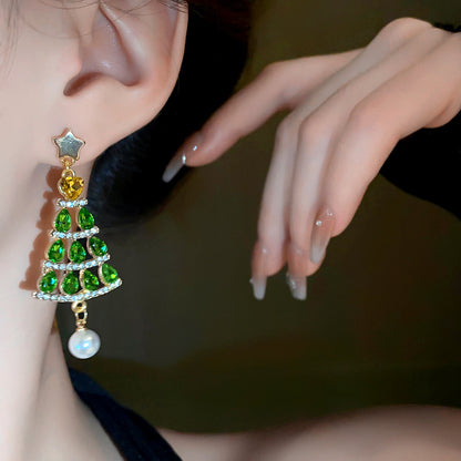 Rhinestone Christmas Tree Earrings