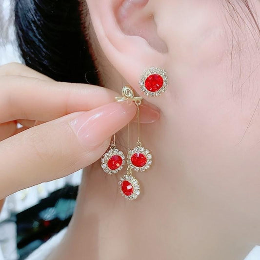 Front–Back Rhinestone Tassel Earrings