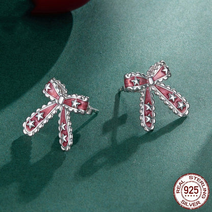 Silver Christmas Bow Earrings