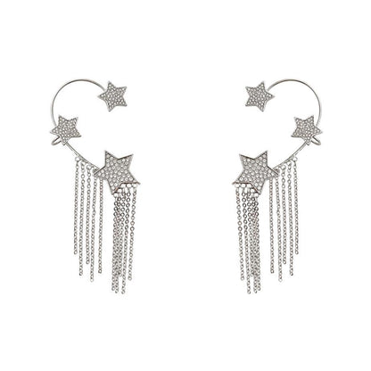 French Full-Diamond Tassel Earrings