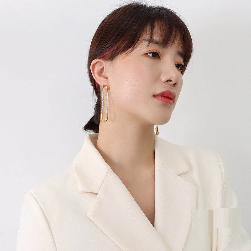 18K Gold U-Shaped Zircon Titanium Steel Earrings