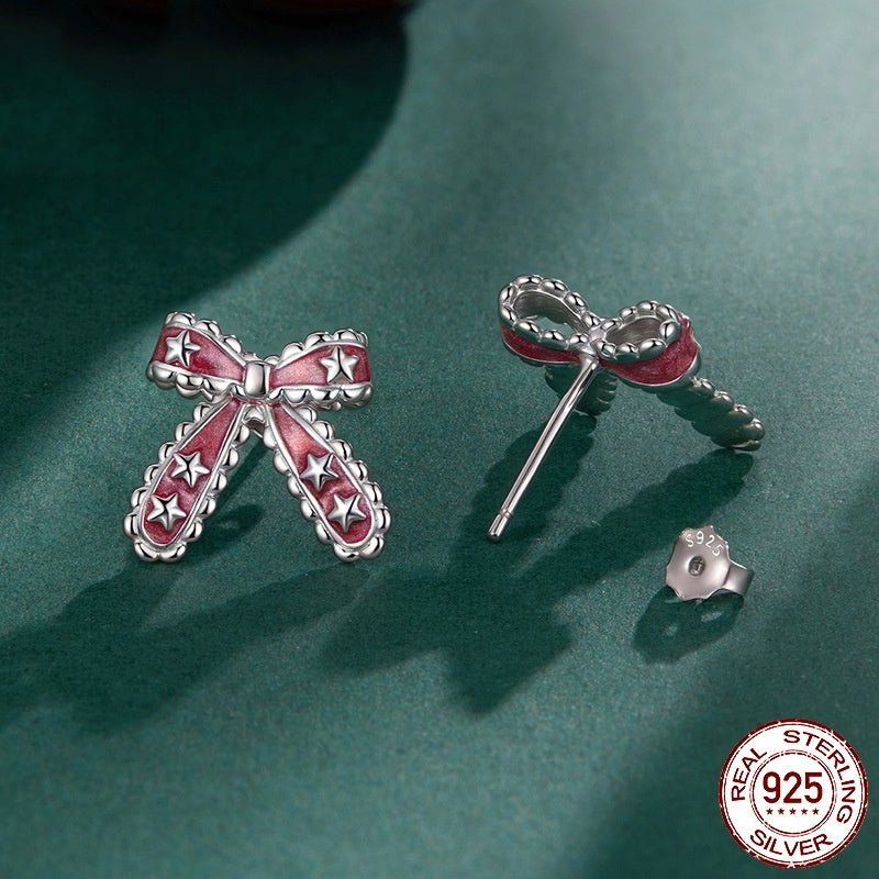 Silver Christmas Bow Earrings