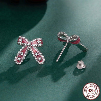 Silver Christmas Bow Earrings