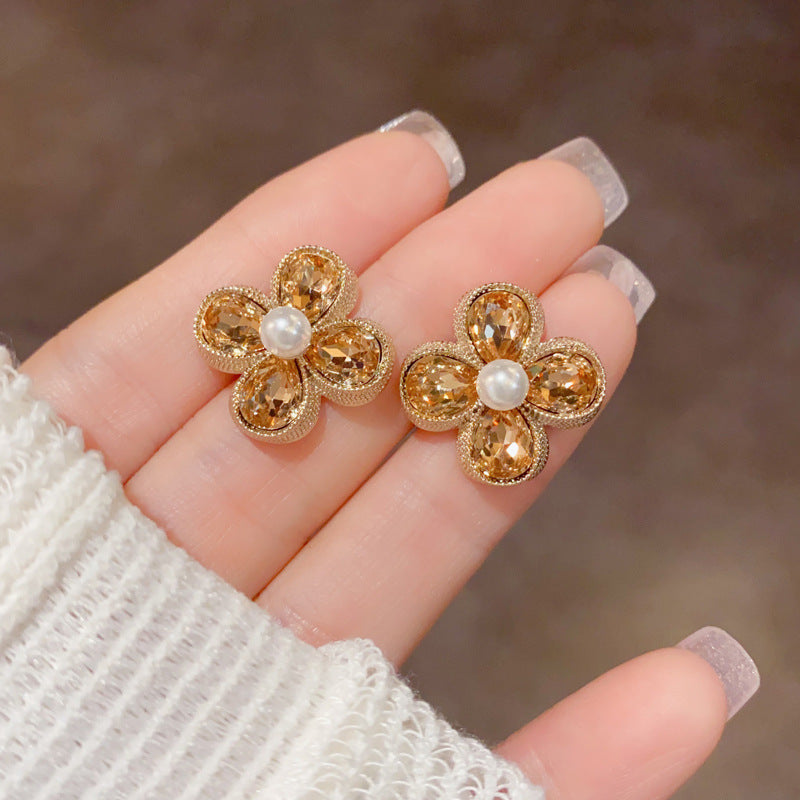 Coffee Pearl Petal Studs Earrings