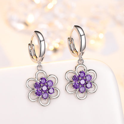 White Flower Copper Long Temperament Earrings