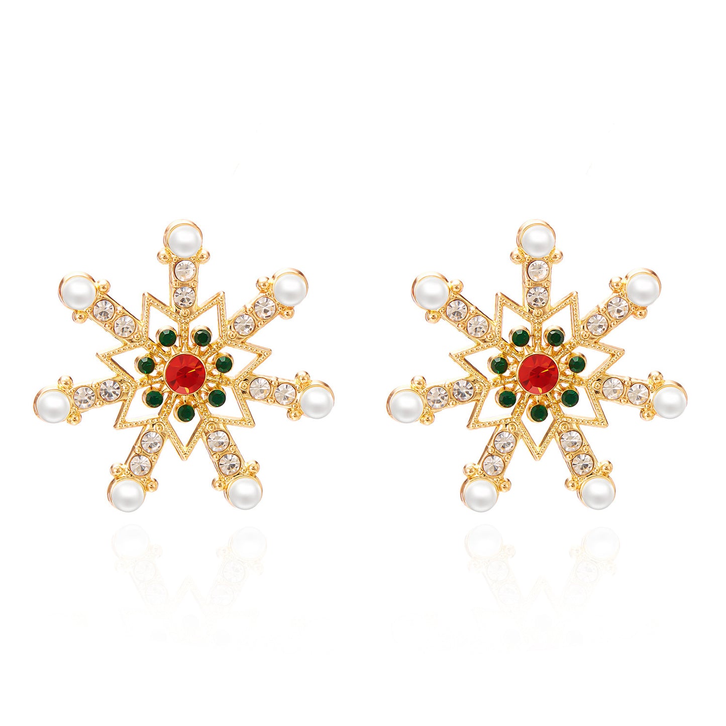 Rhinestone Pearl Christmas Earrings