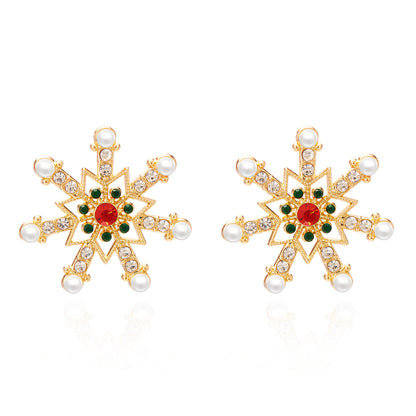 Rhinestone Pearl Christmas Earrings