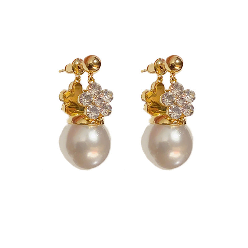 Korean-style double-sided flower pearl earrings