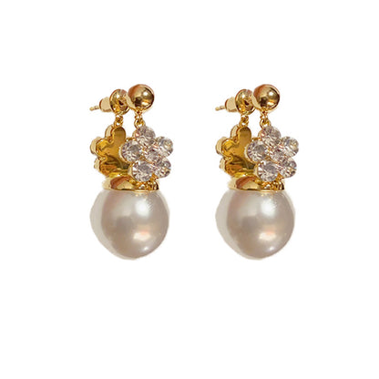 Korean-style double-sided flower pearl earrings