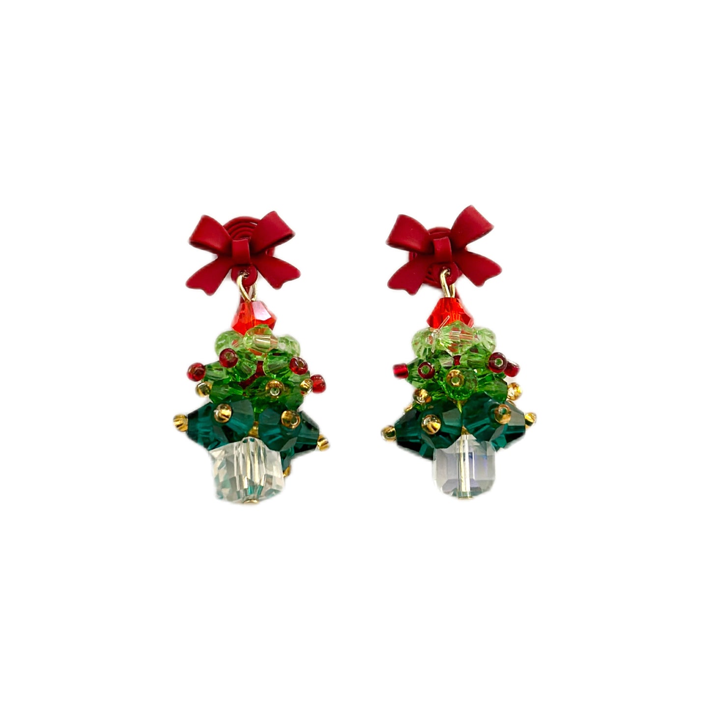 Red Bow Christmas Tree Earrings