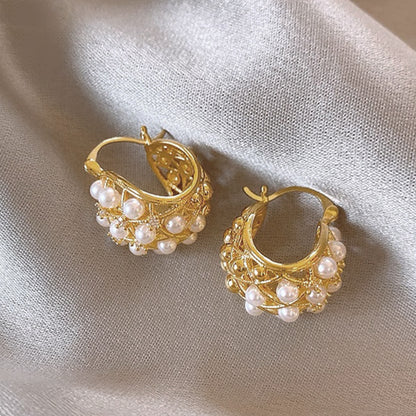 French Pearl Rhinestone Mesh Ear Clip