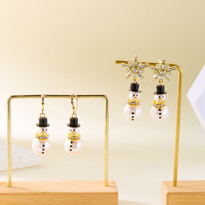 Snowflake Pearl Snowman Earrings