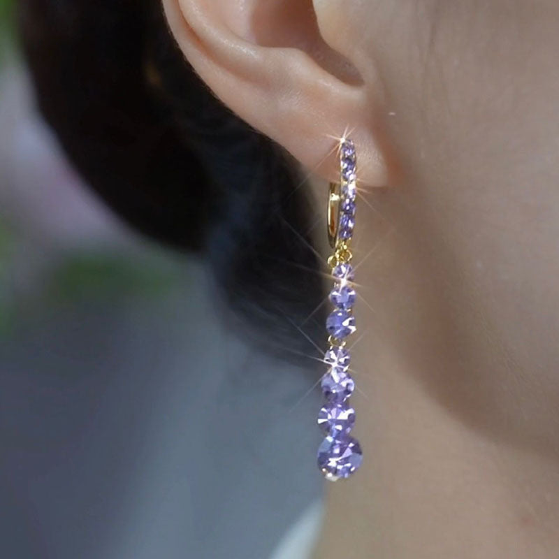 Purple Full-Diamond Tassel Ear Clips