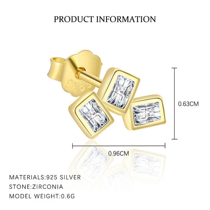 S925 Silver Geometric Square Stud Earrings