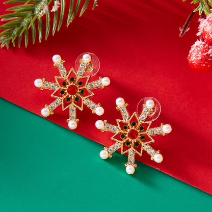 Rhinestone Pearl Christmas Earrings