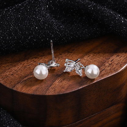 Rhinestone Butterfly Pearl Earrings