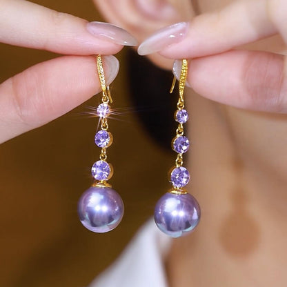 French Pearl & Diamond Tassel Ear Hooks