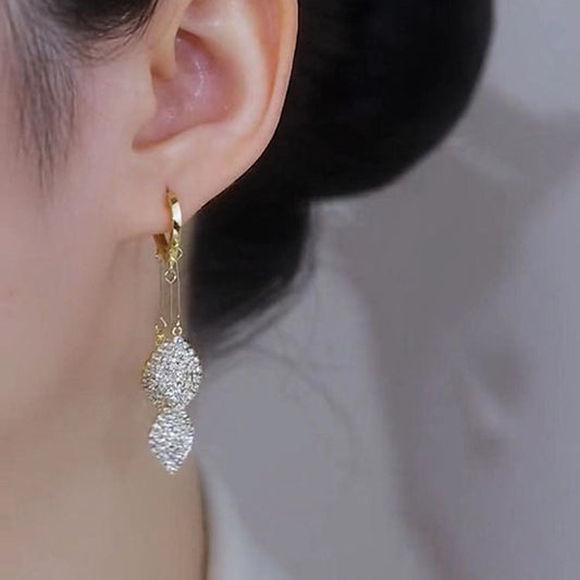 Full-Diamond Leaf Tassel Earrings