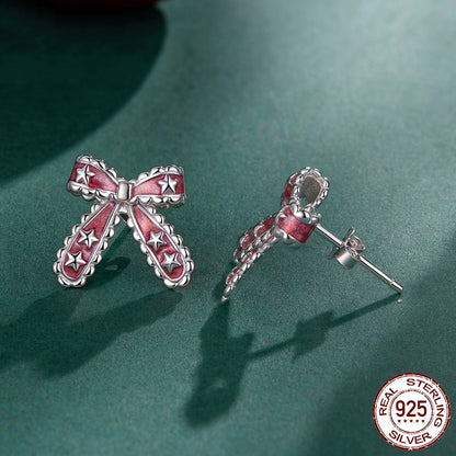 Silver Christmas Bow Earrings