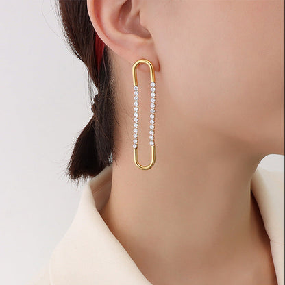 18K Gold U-Shaped Zircon Titanium Steel Earrings