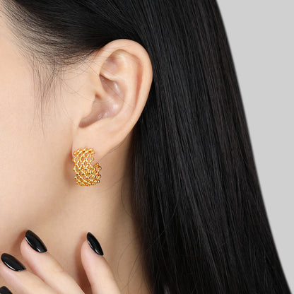 Mesh C-Shaped Niche Stud Earrings