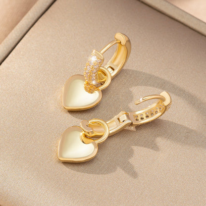 Simple Heart-Shaped Zircon Earrings