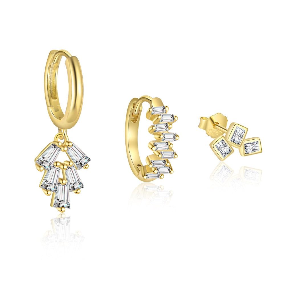 S925 Silver Geometric Square Stud Earrings