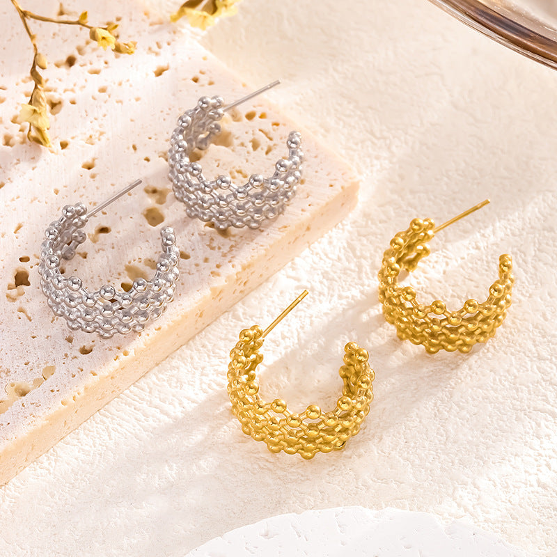 Mesh C-Shaped Niche Stud Earrings