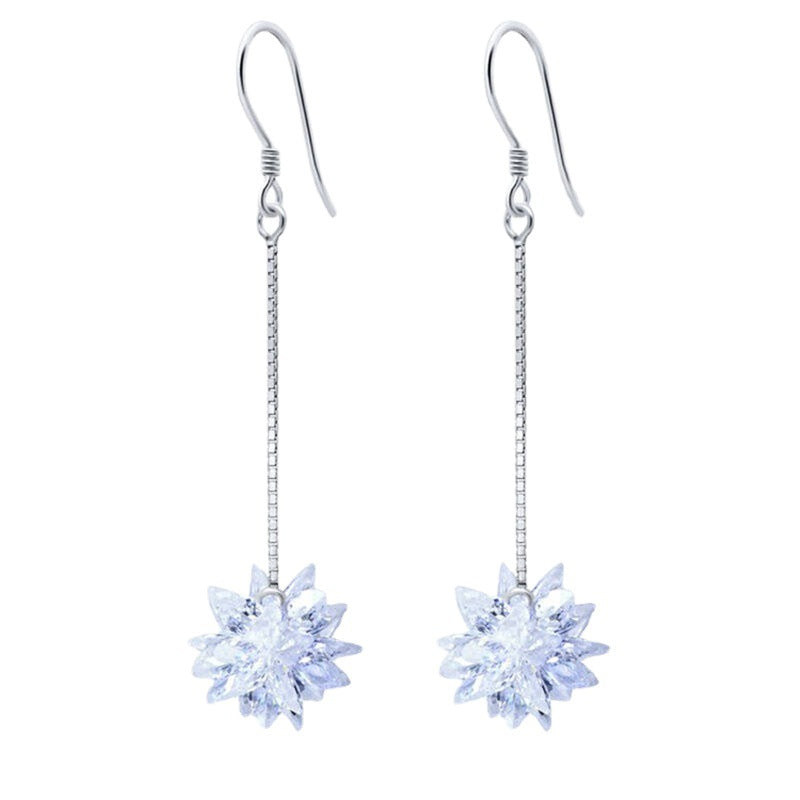 S925 Silver Ice Flower Long Ear Hooks