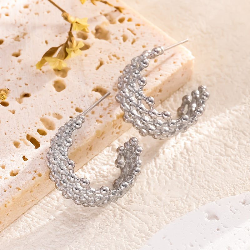 Mesh C-Shaped Niche Stud Earrings