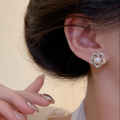 Pearl Flower Diamond Stud Earrings