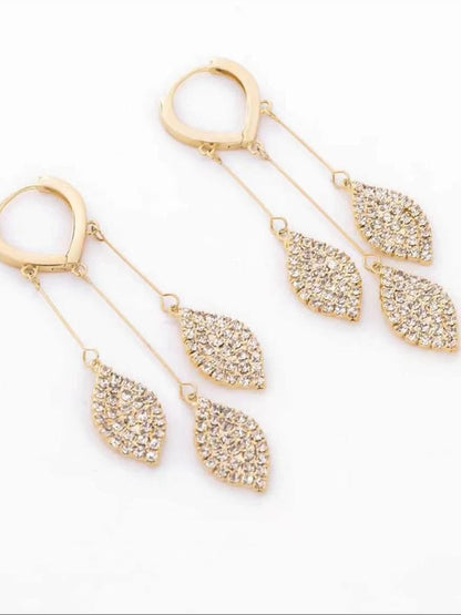 Full-Diamond Leaf Tassel Earrings