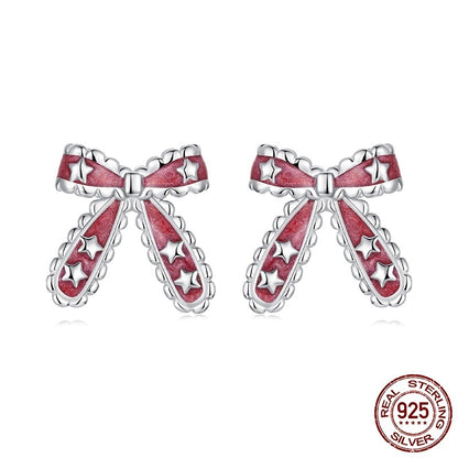 Silver Christmas Bow Earrings