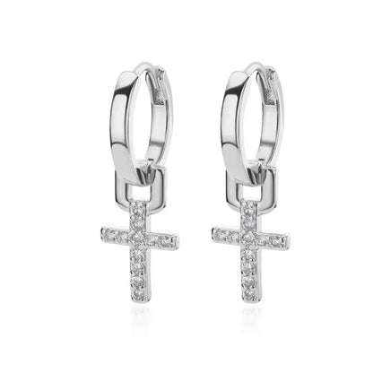18K Gold Cross Zircon Earrings