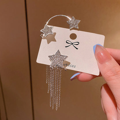 French Full-Diamond Tassel Earrings